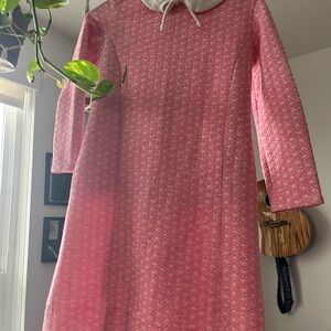 Vintage pink quilted dress with White Collar